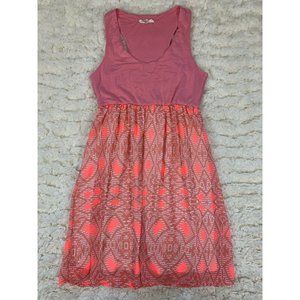 Rachel Kate Sleeveless Shirt Dress Salmon Pink Peach Fit Flare Boho Aztec S/XS